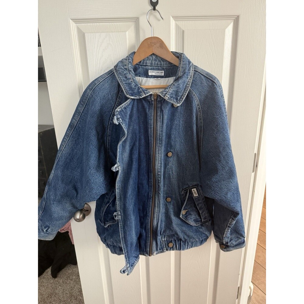 Guess Georges Marciano Vintage 1980s Unisex Denim Bomber Jacket XL Marty McFly - Picture 14 of 16